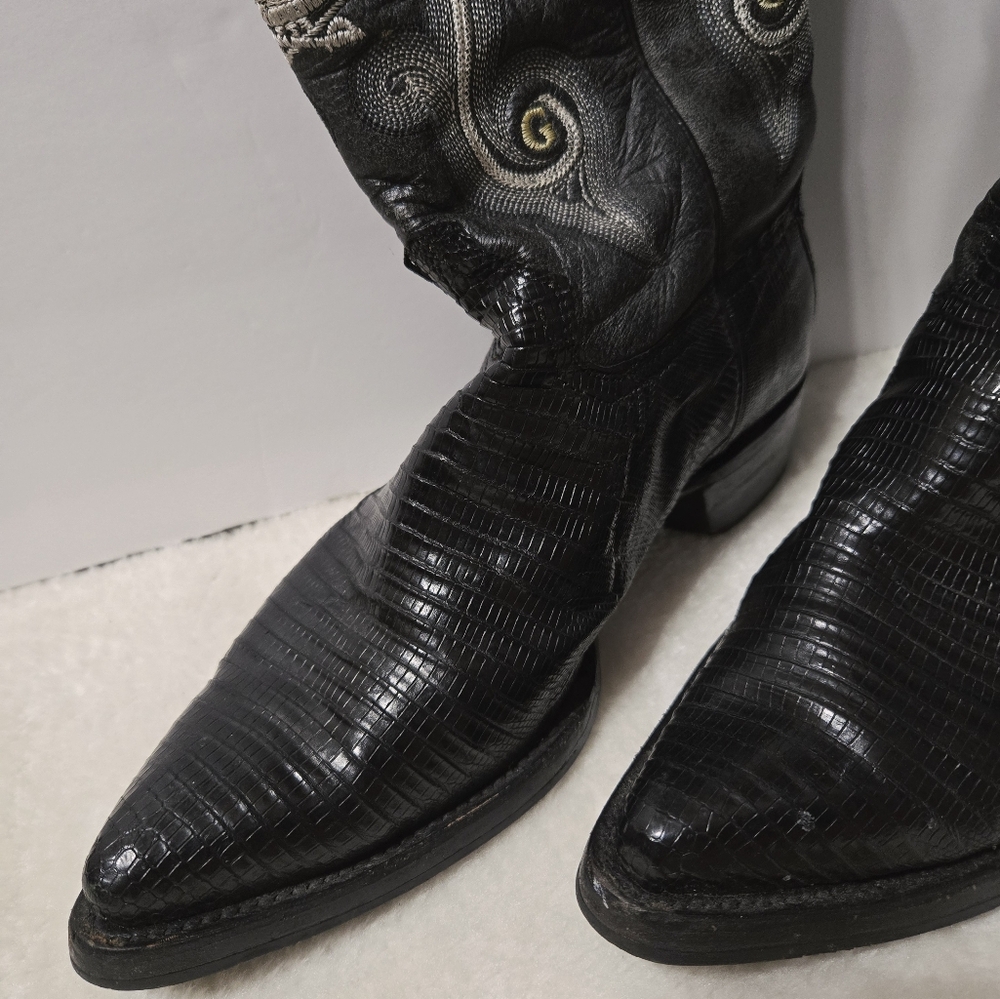 El General 1901 Lizard Print Point Toe Western Cowboy Black Boots GUC Size: 10 - Picture 15 of 15